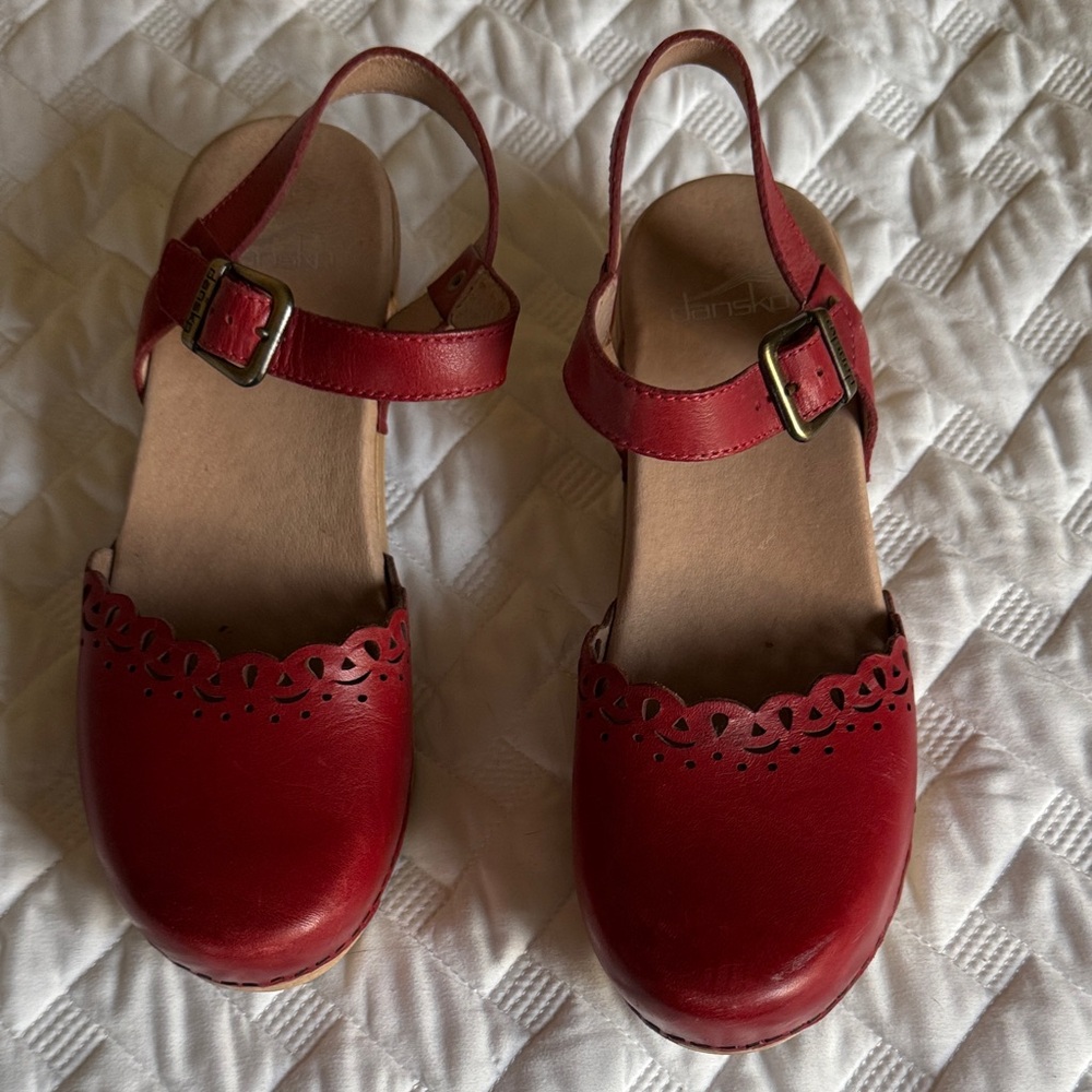 Vintage Dansko Red Leather clog style.